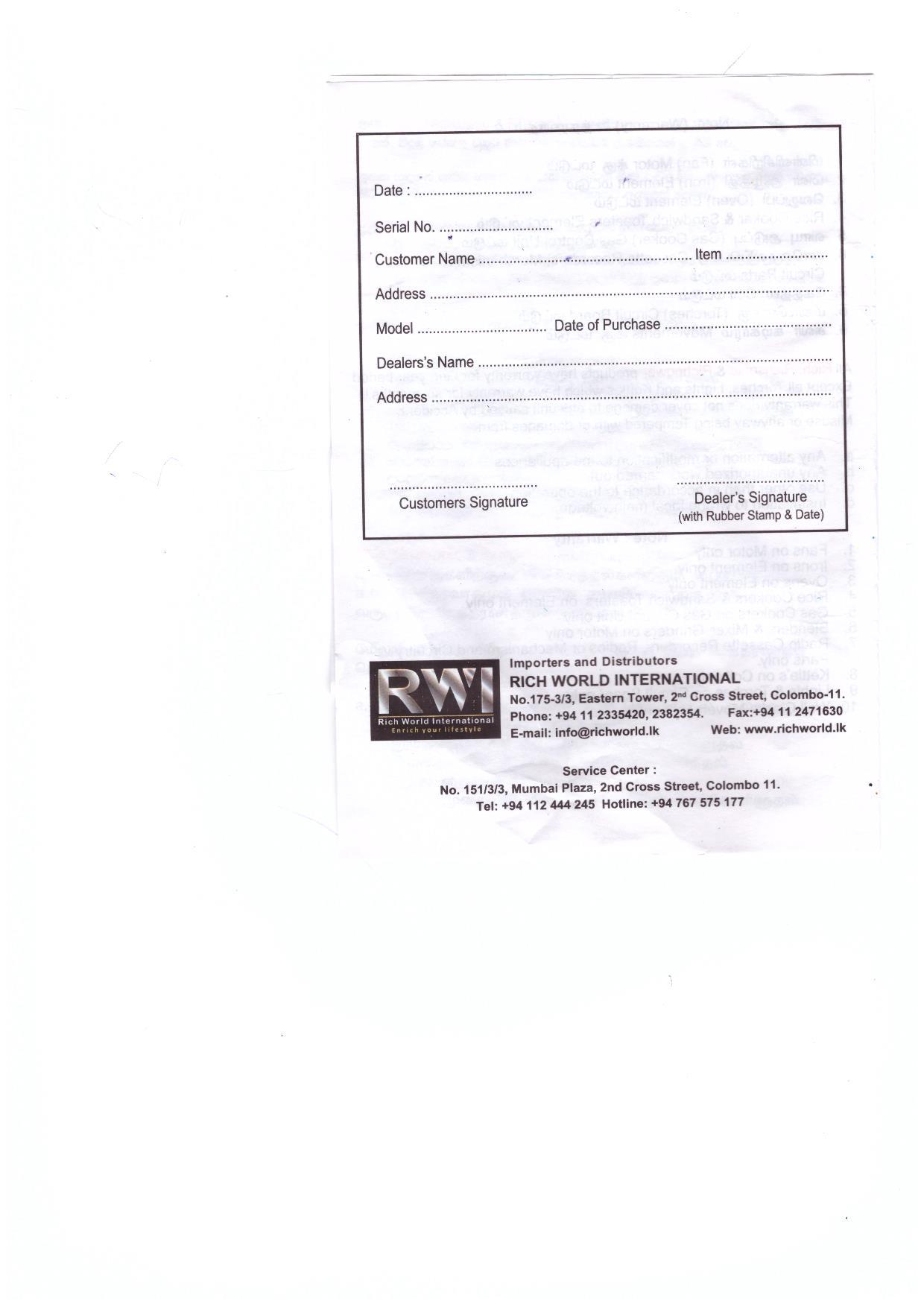 Warranty Front