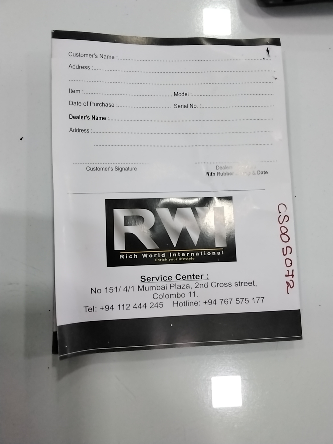 Warranty Front