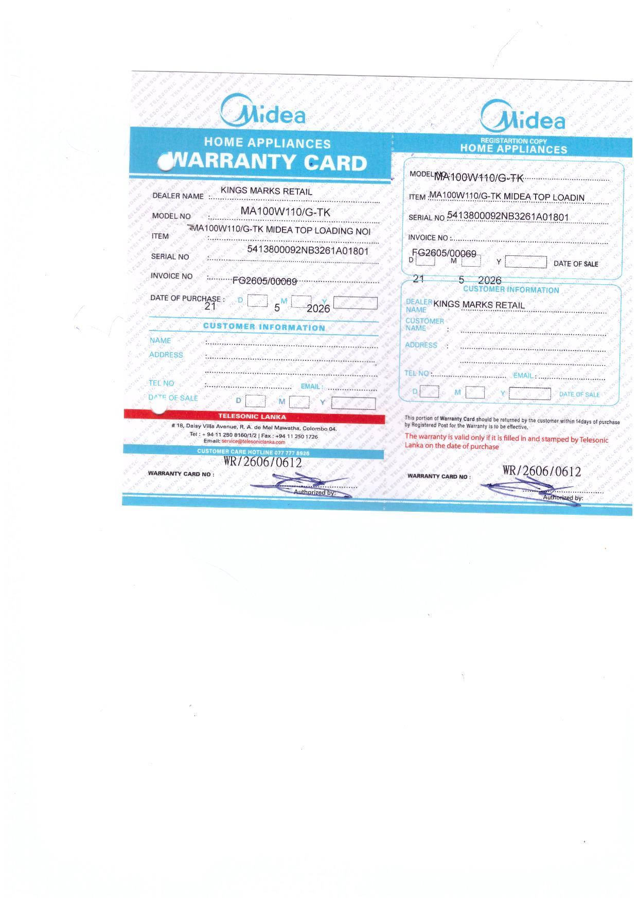Warranty Front