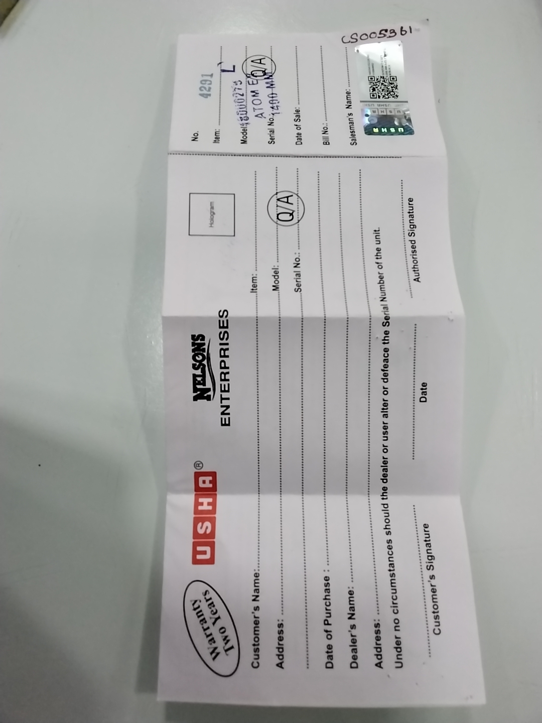 Warranty Front