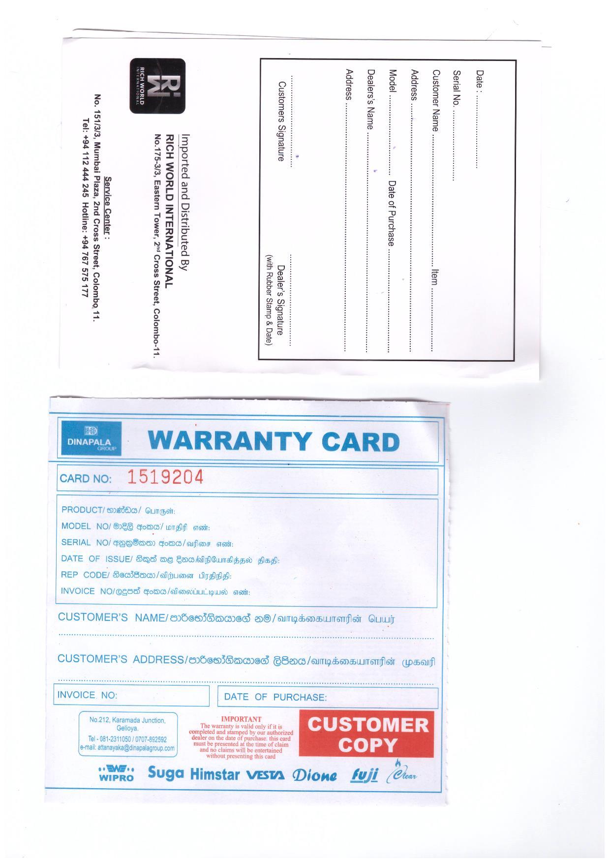 Warranty Front