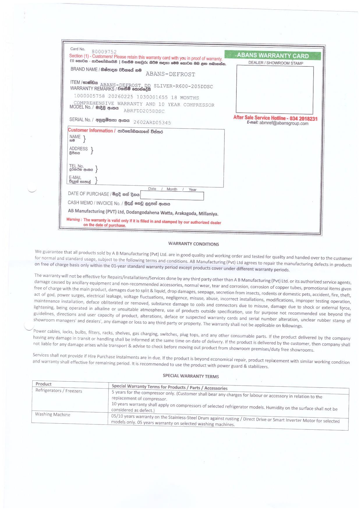 Warranty Front