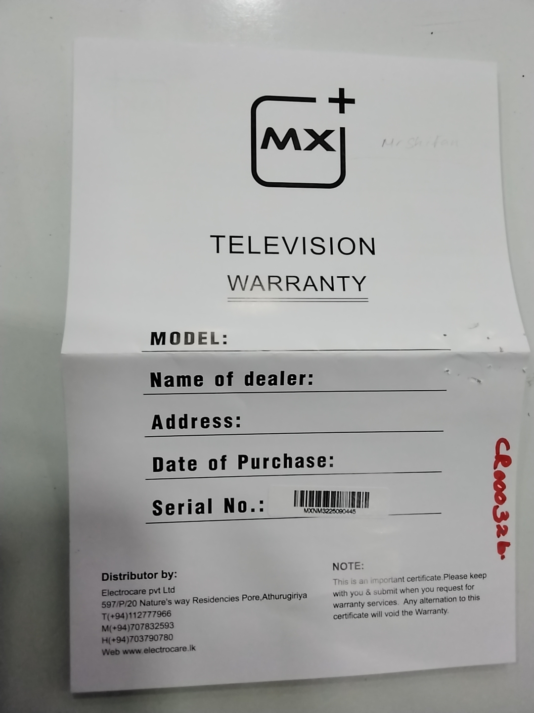 Warranty Front