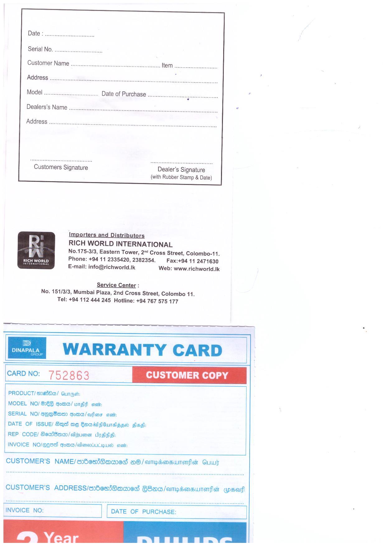 Warranty Front