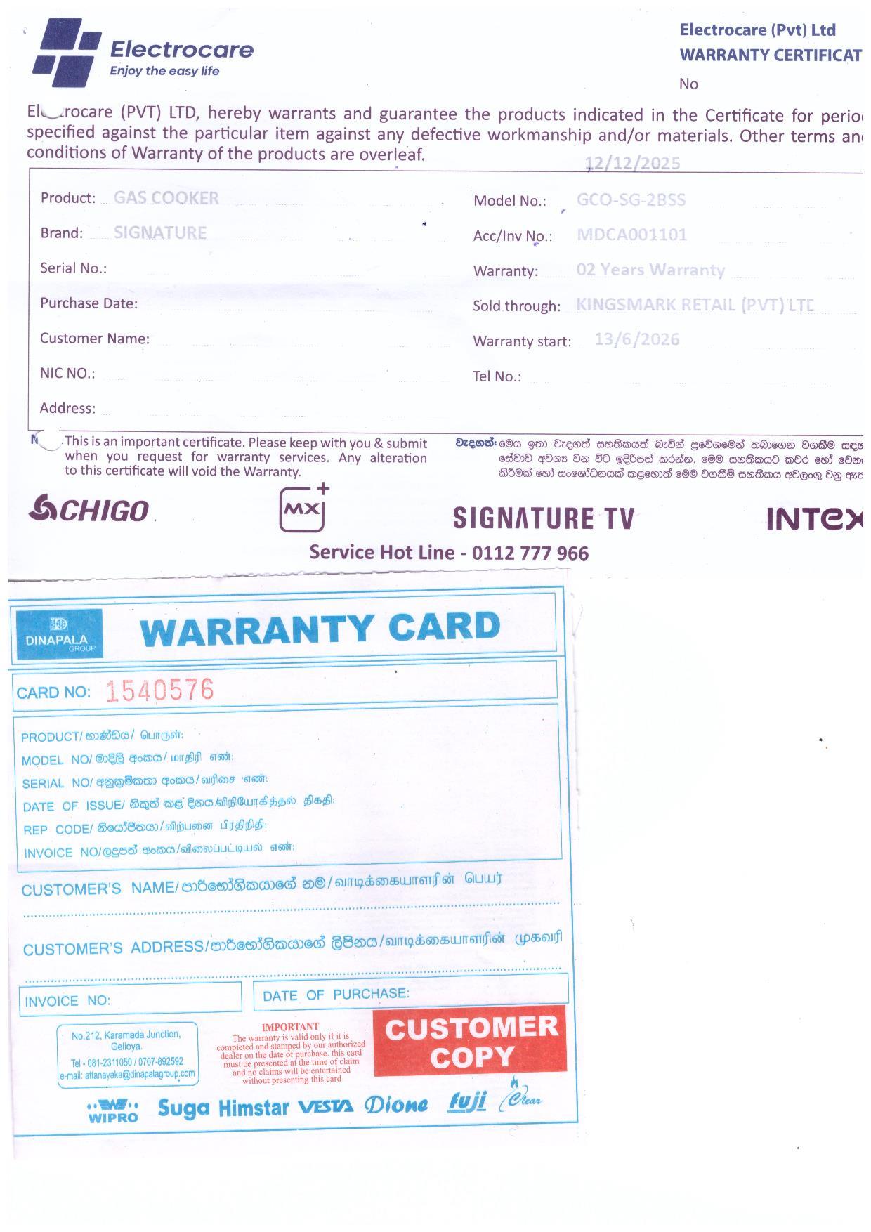 Warranty Front