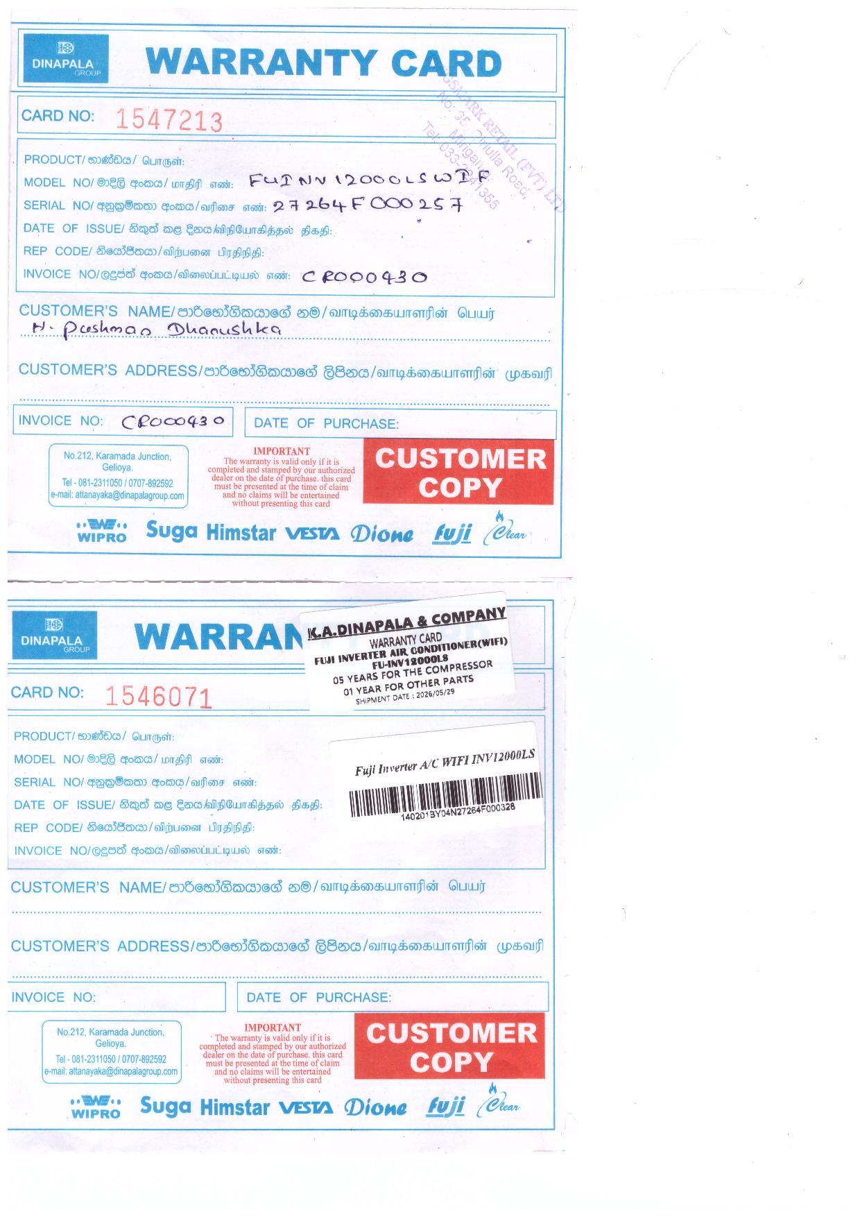 Warranty Front
