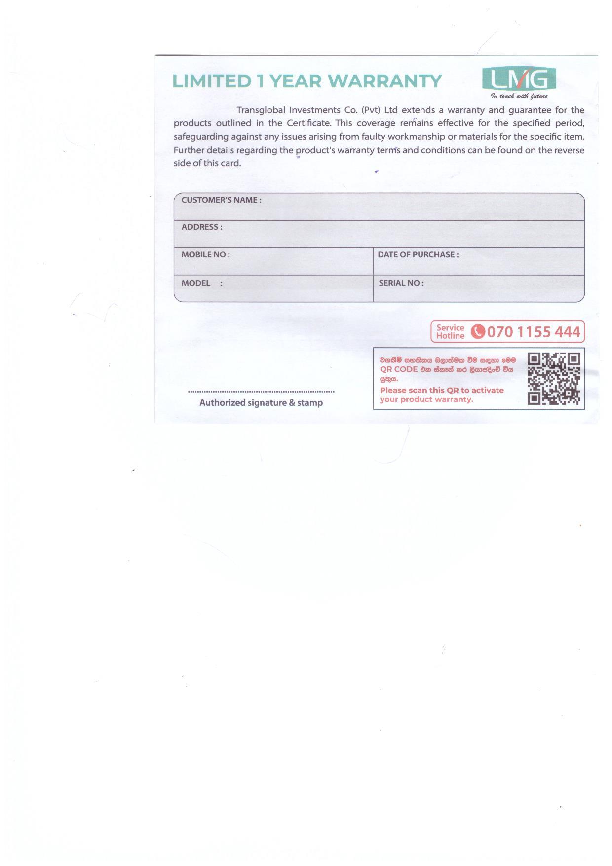 Warranty Front