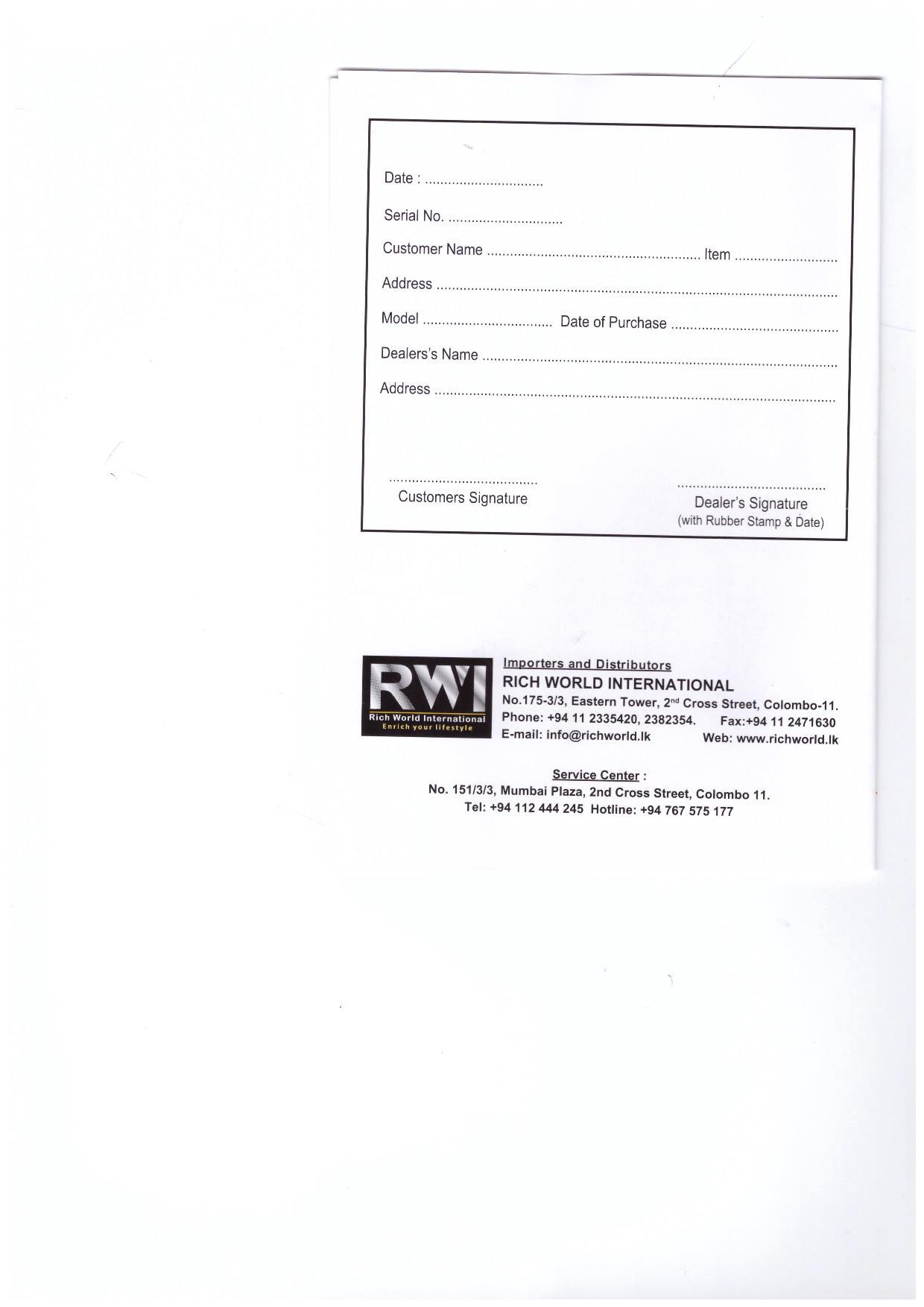 Warranty Front