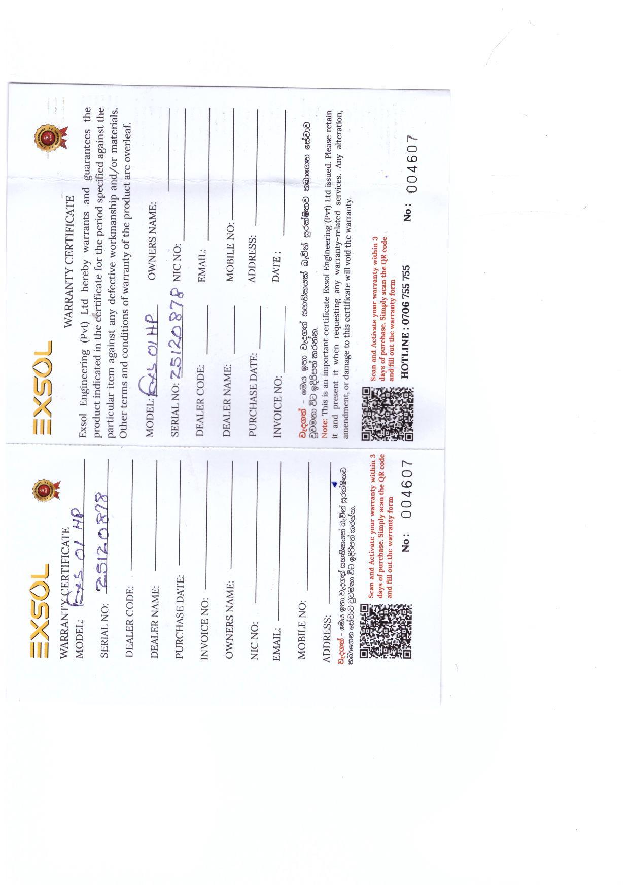Warranty Front