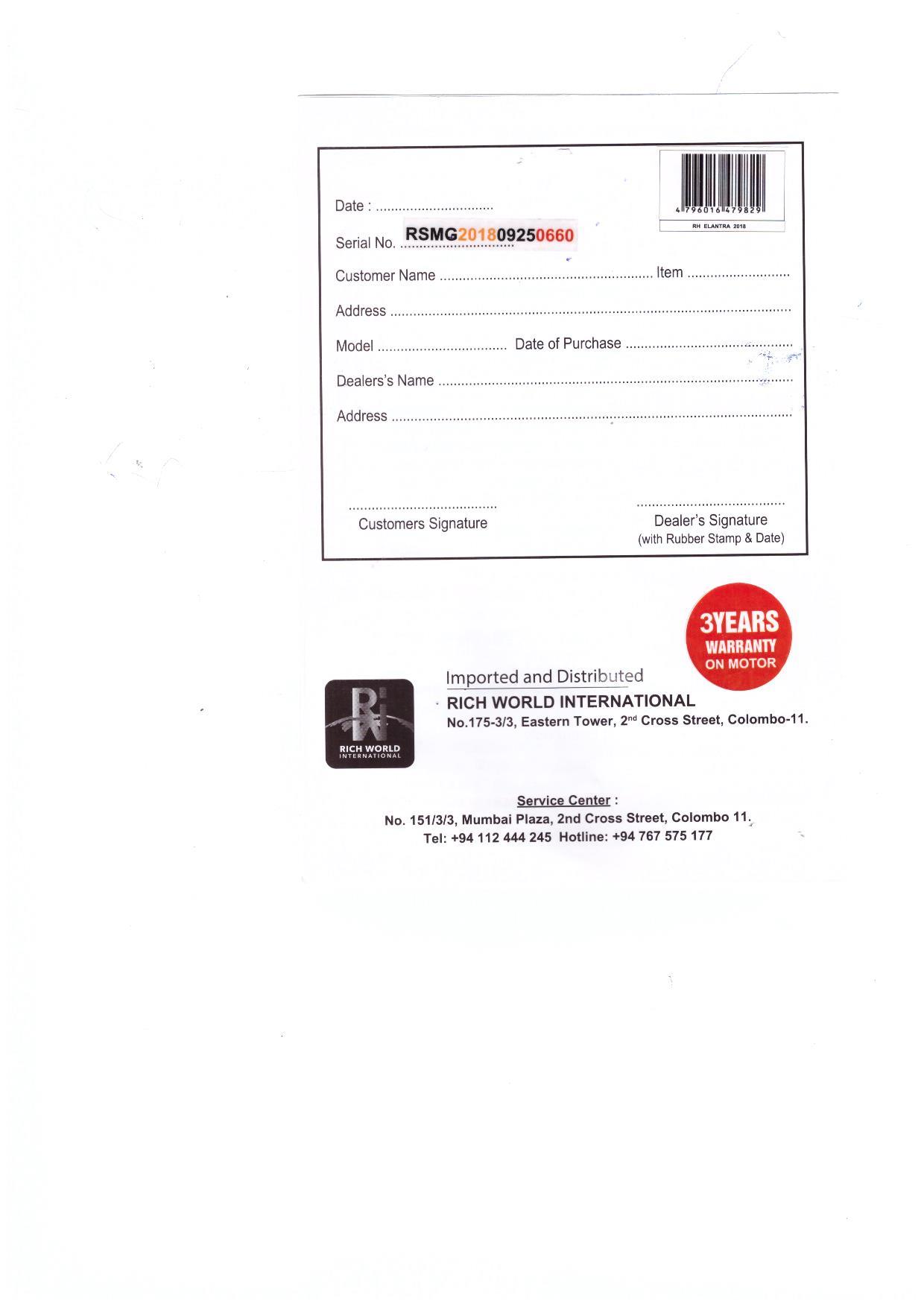 Warranty Front