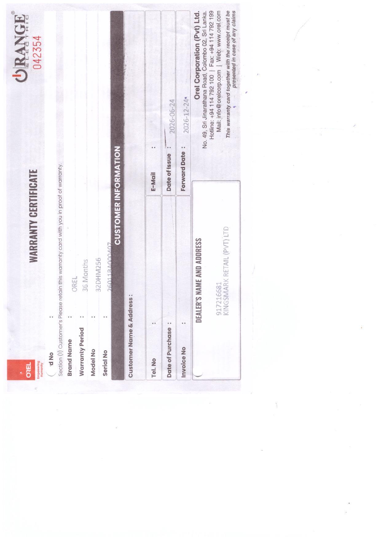 Warranty Front
