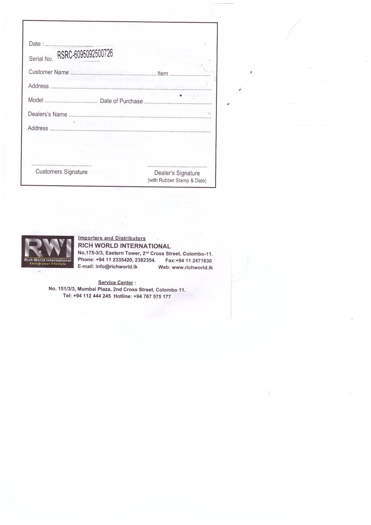 Warranty Front