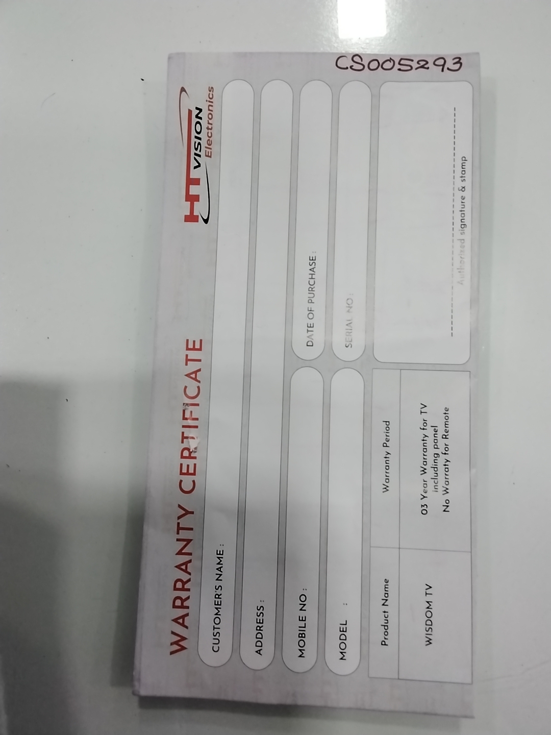 Warranty Front