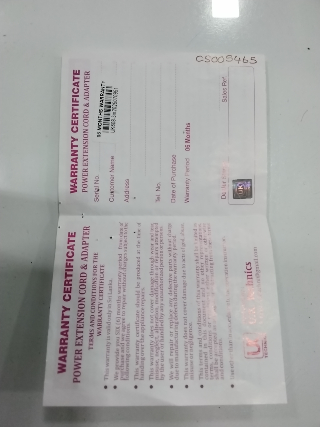 Warranty Front