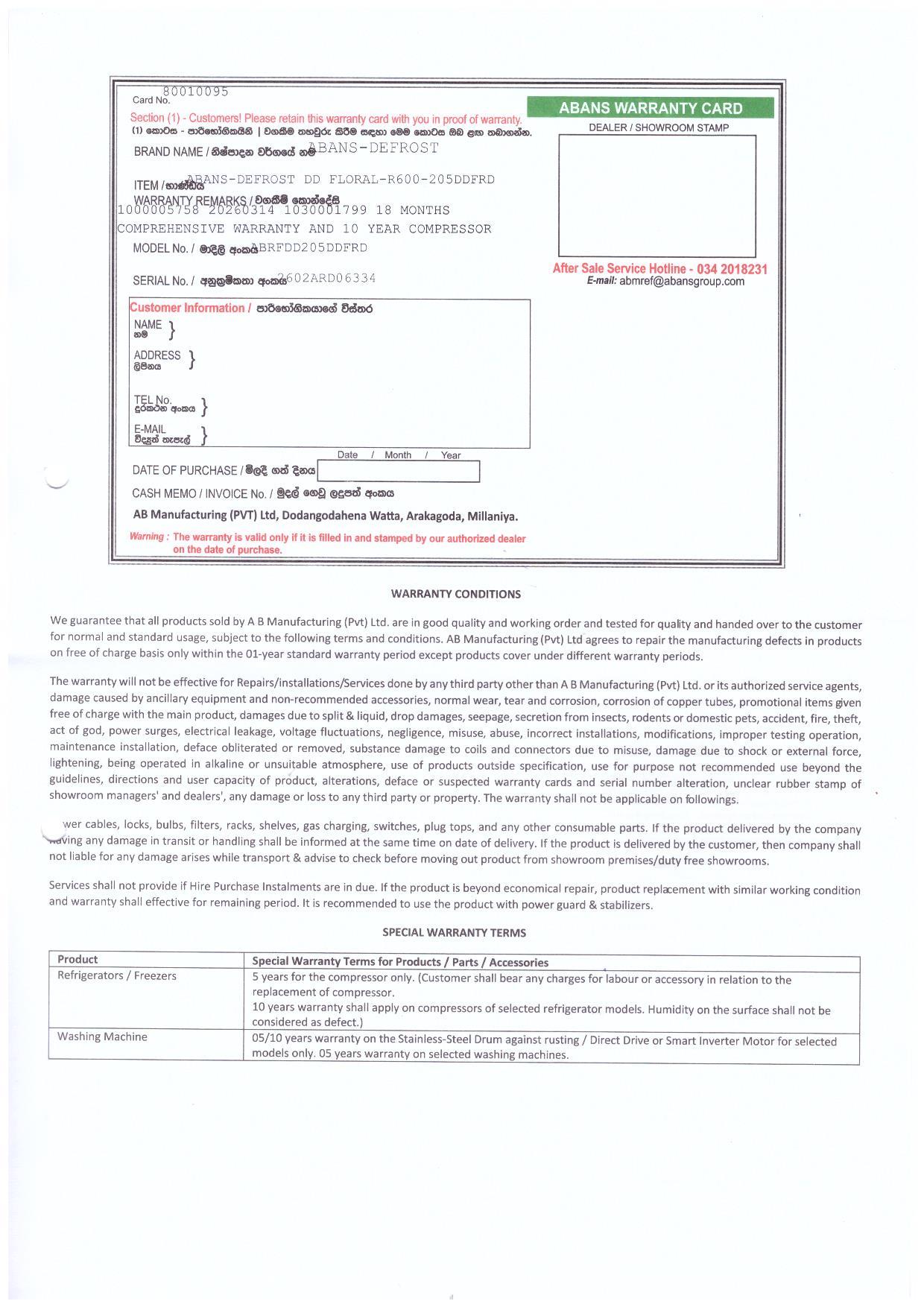Warranty Front
