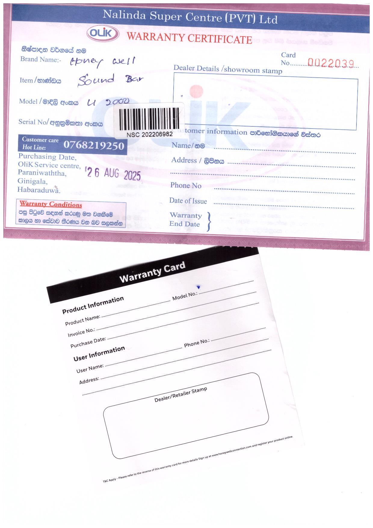 Warranty Front