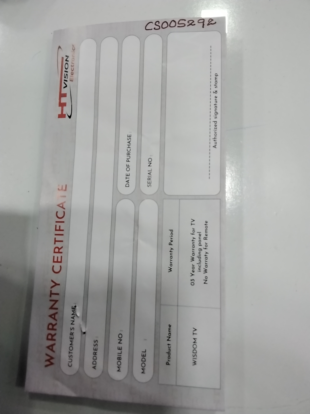Warranty Front