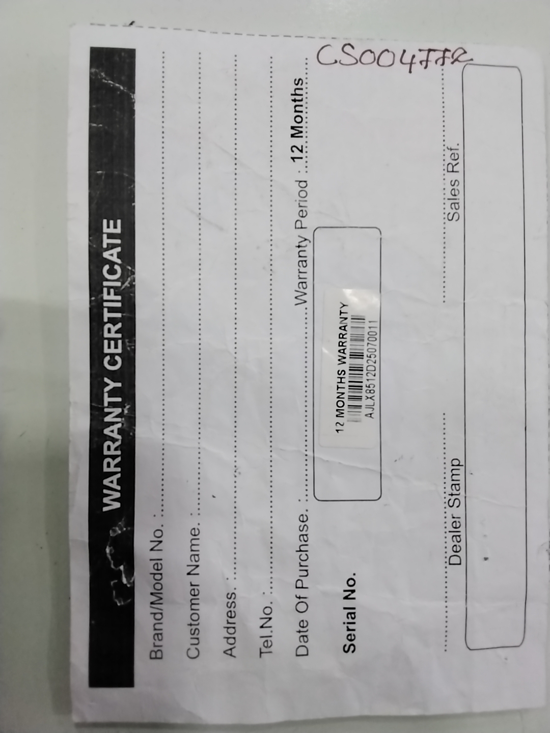 Warranty Front