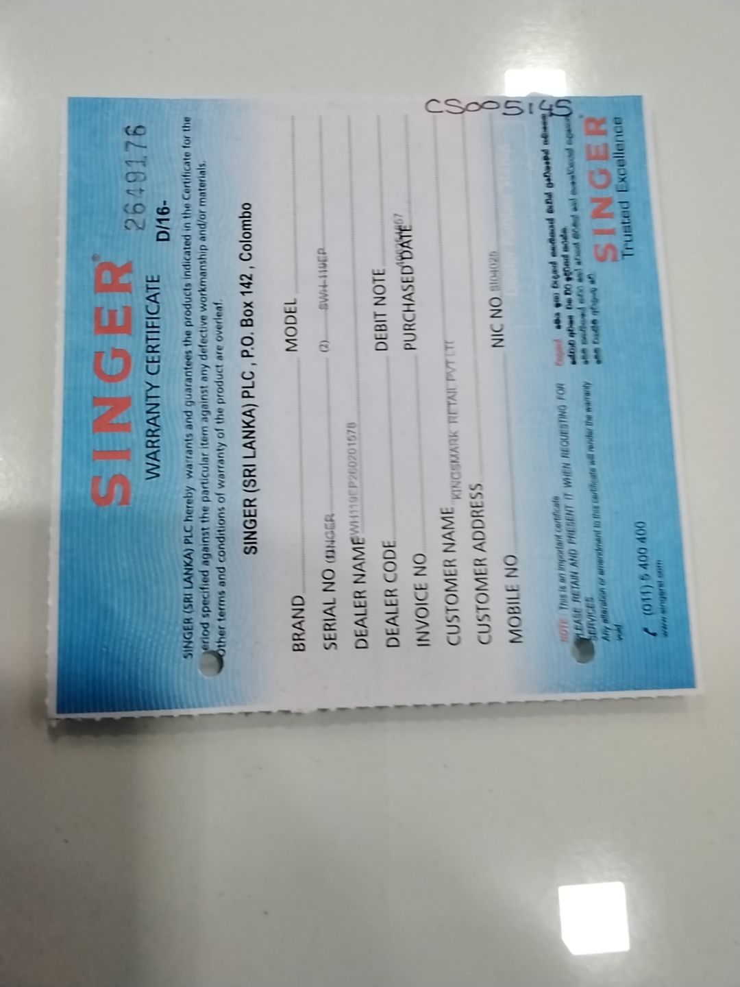Warranty Front
