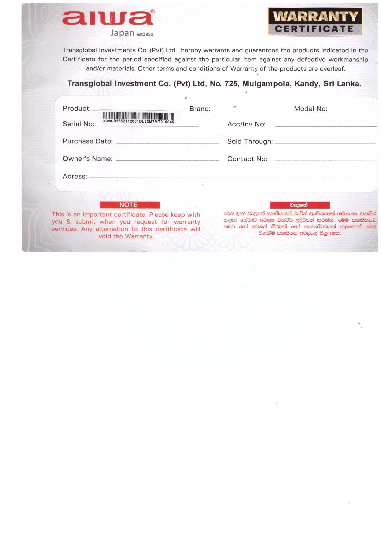 Warranty Front