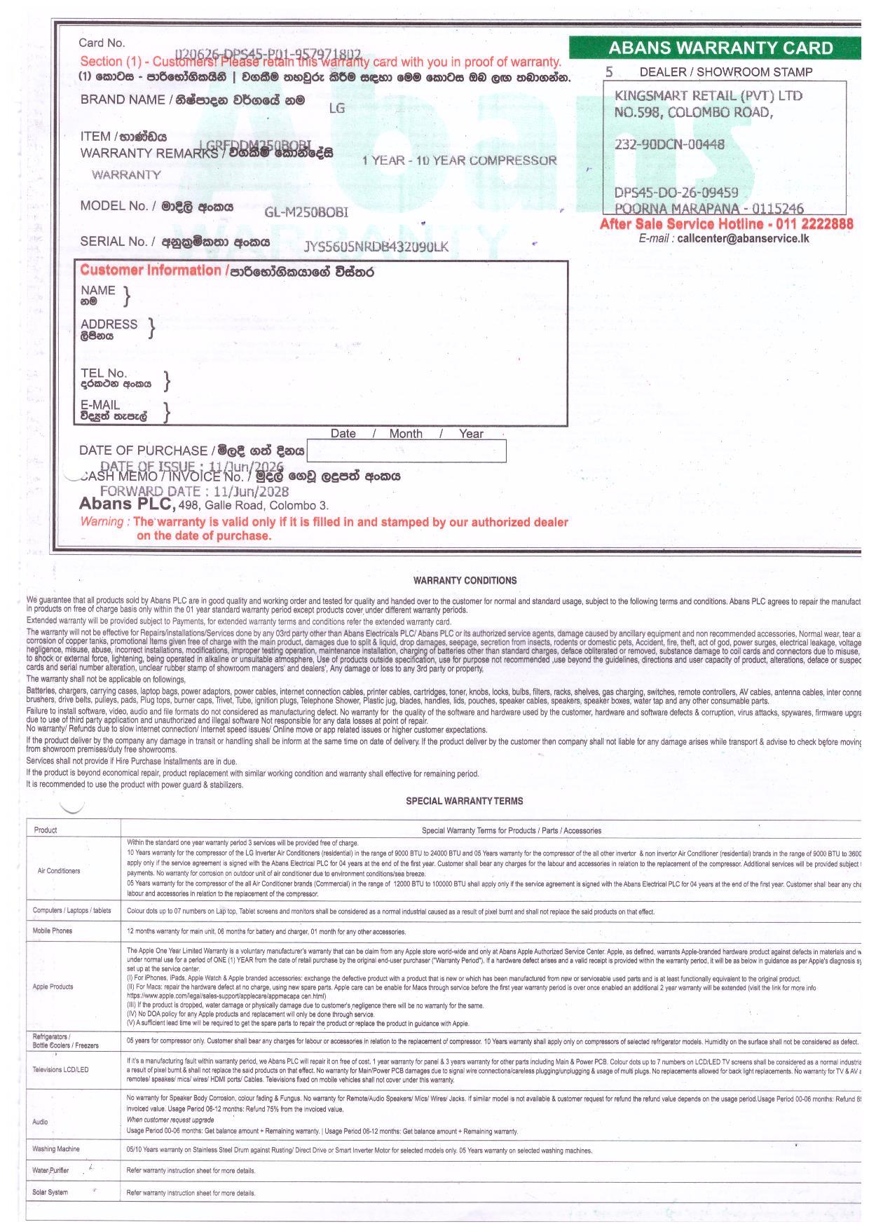 Warranty Front
