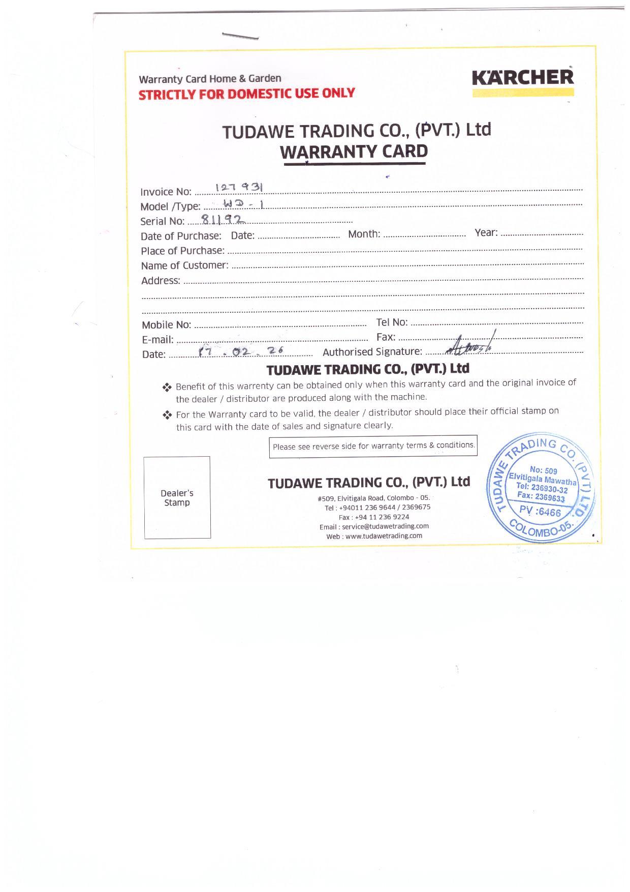 Warranty Front