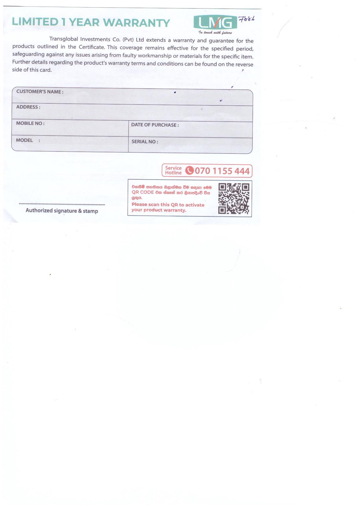 Warranty Front