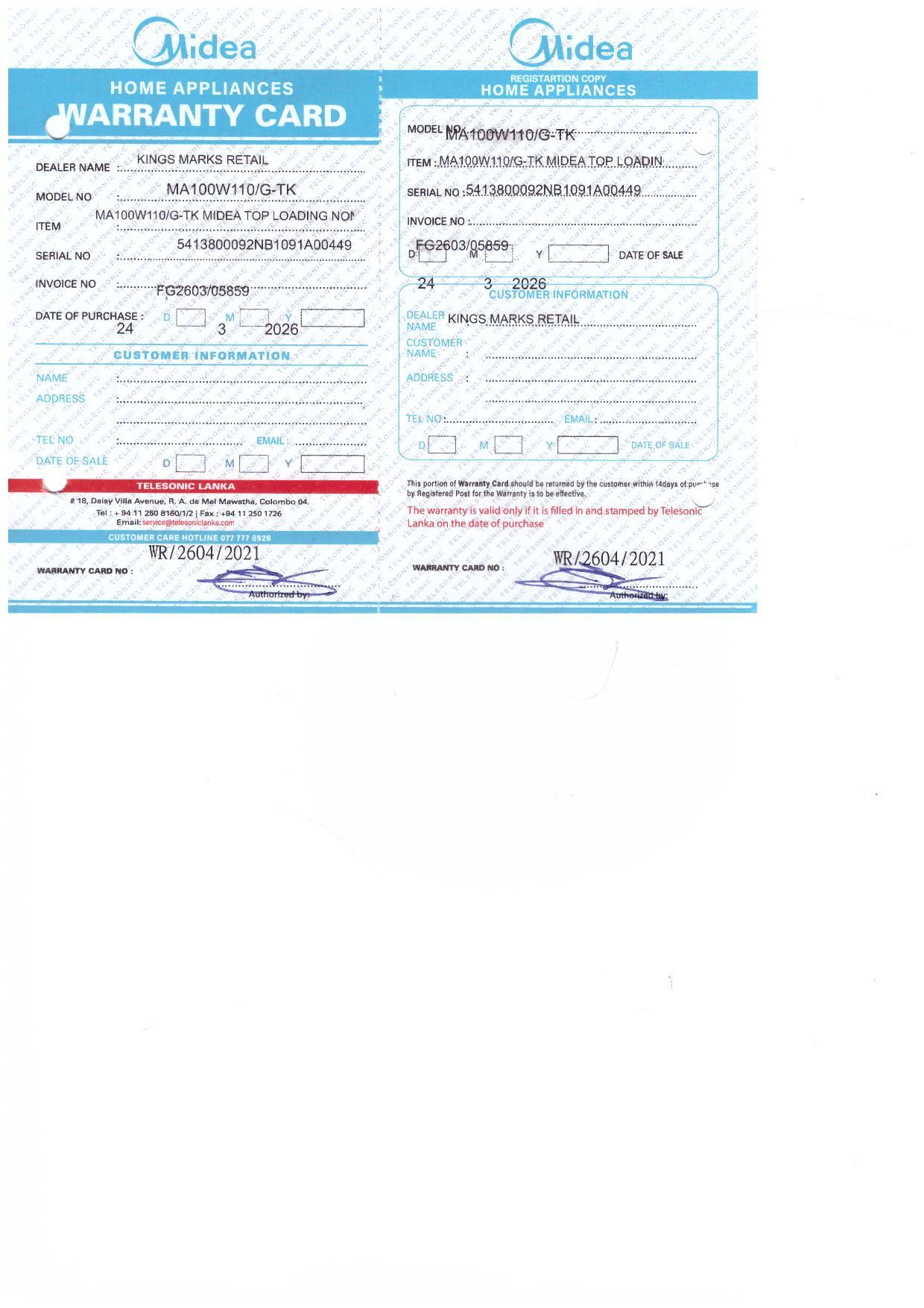 Warranty Front