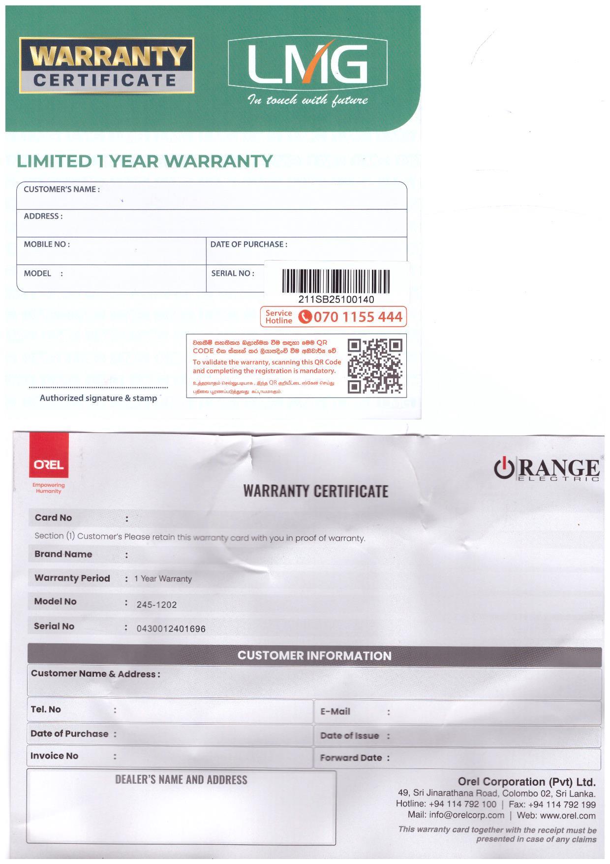 Warranty Front