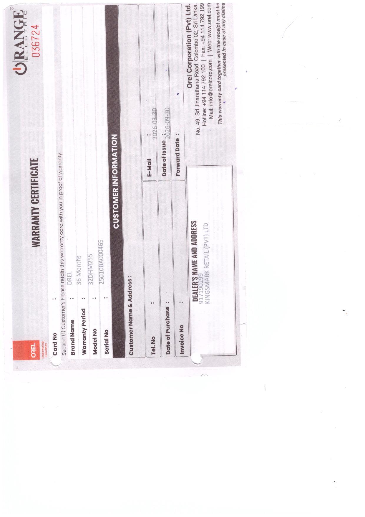 Warranty Front