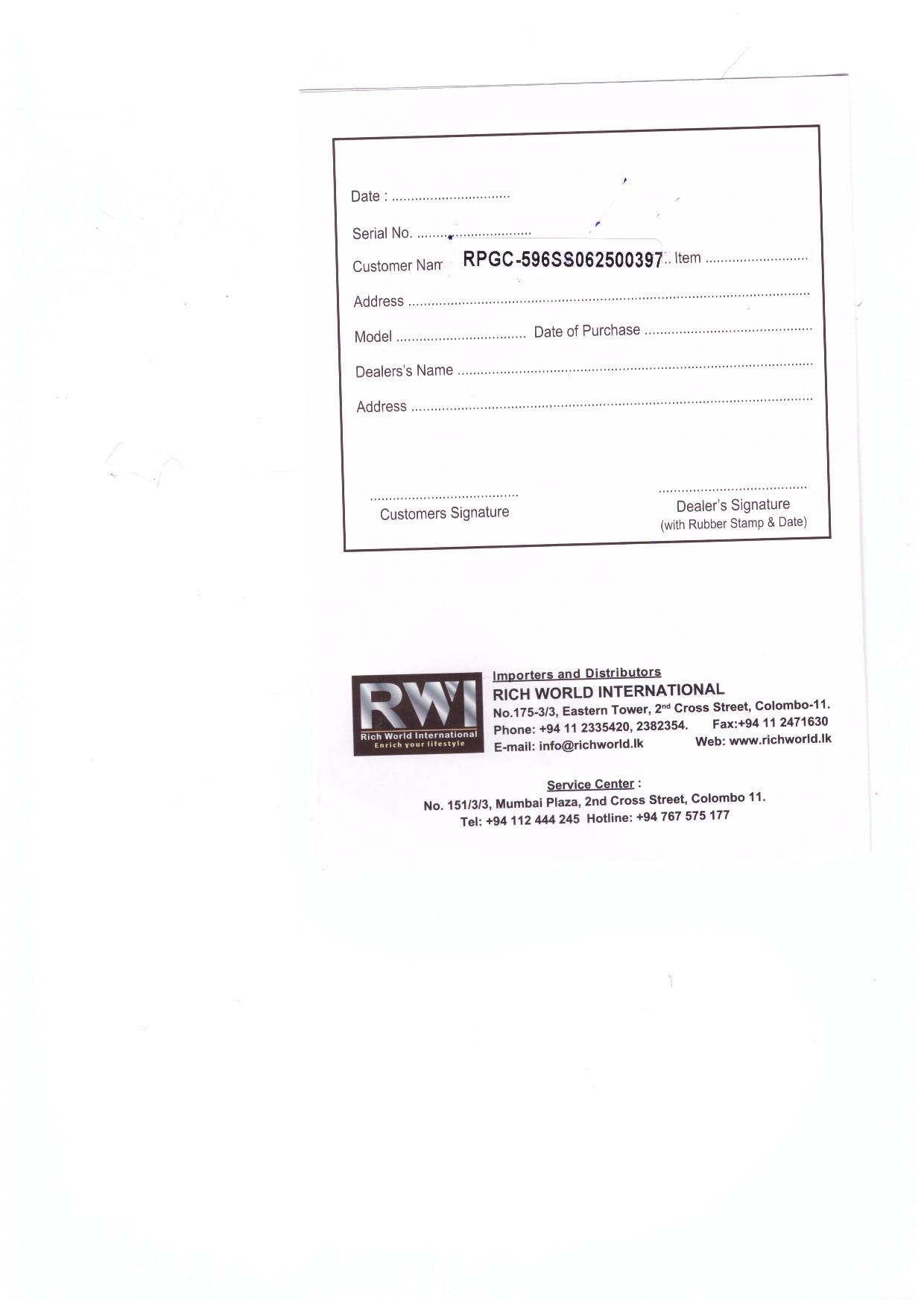 Warranty Front