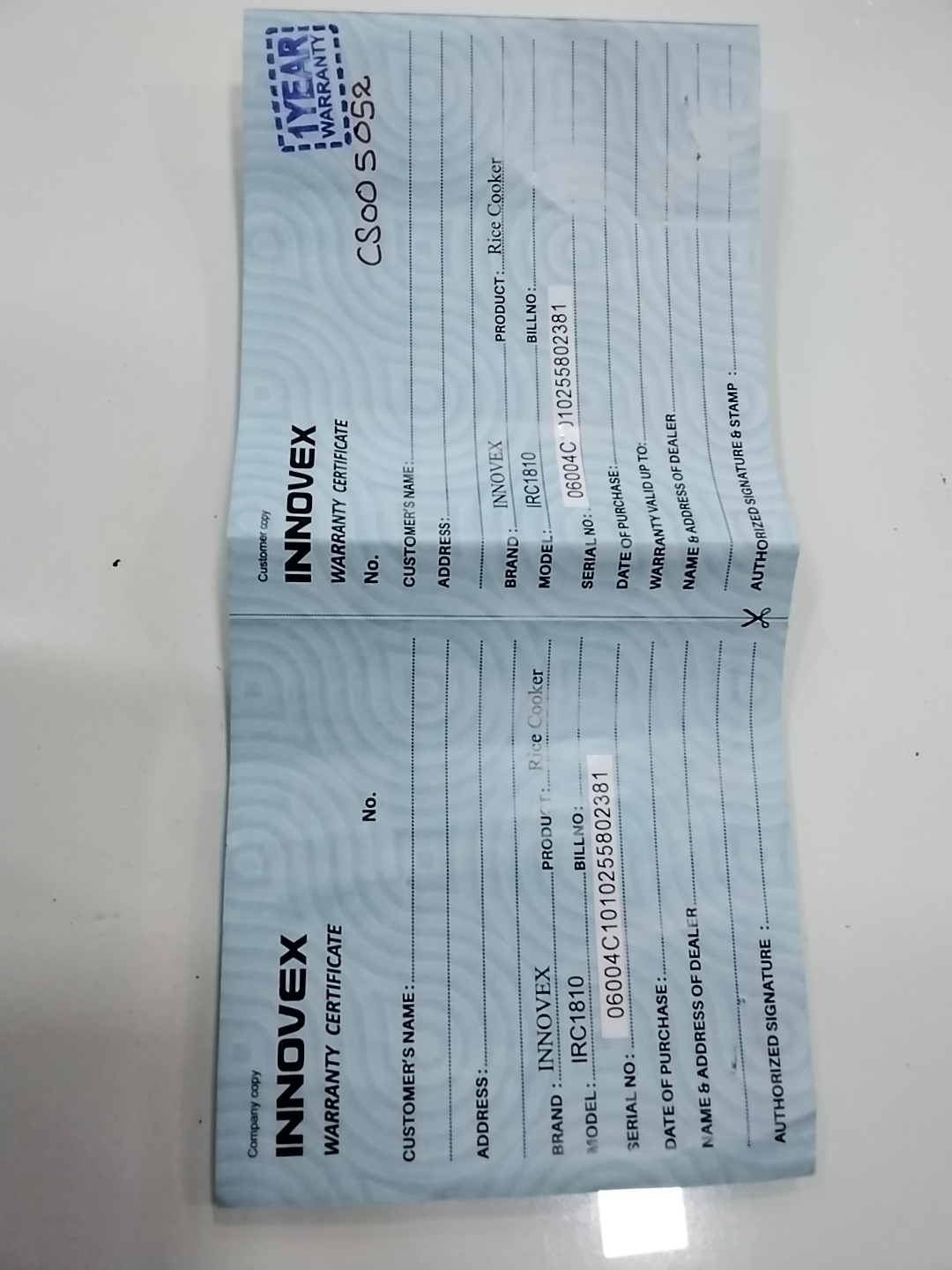 Warranty Front