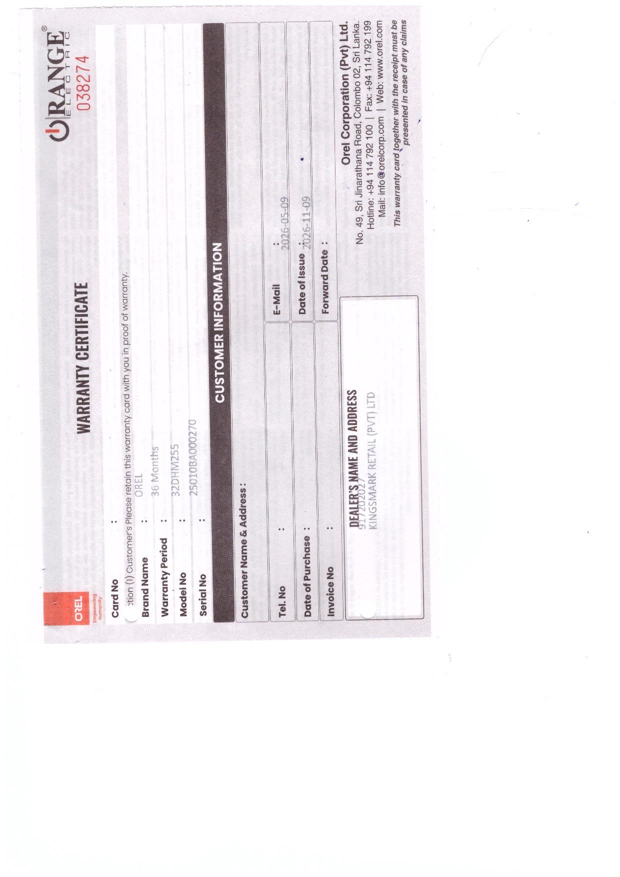 Warranty Front