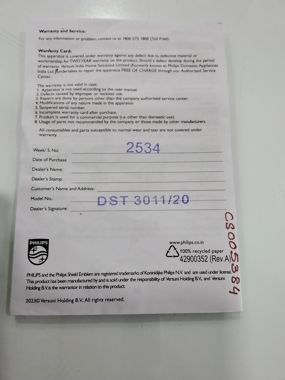 Warranty Front