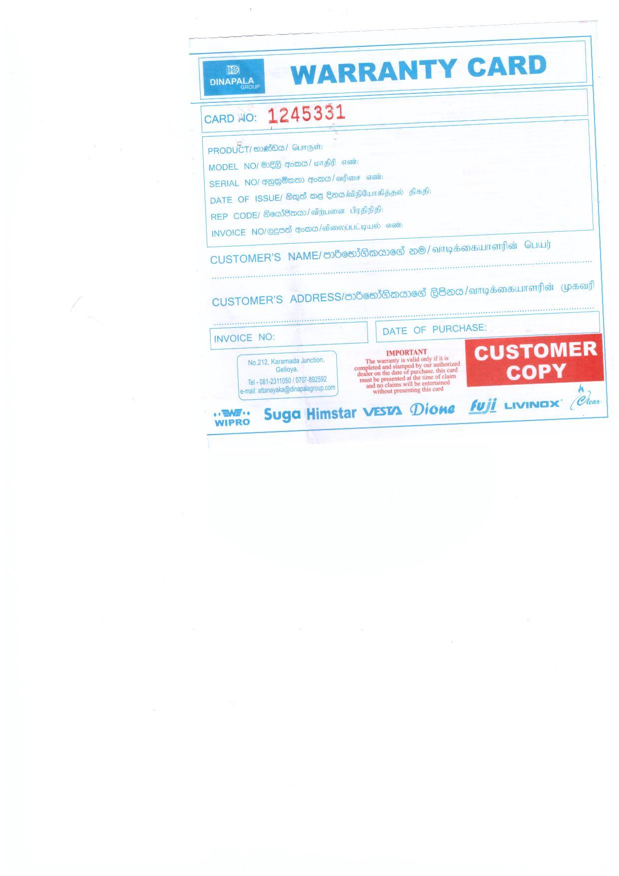 Warranty Front