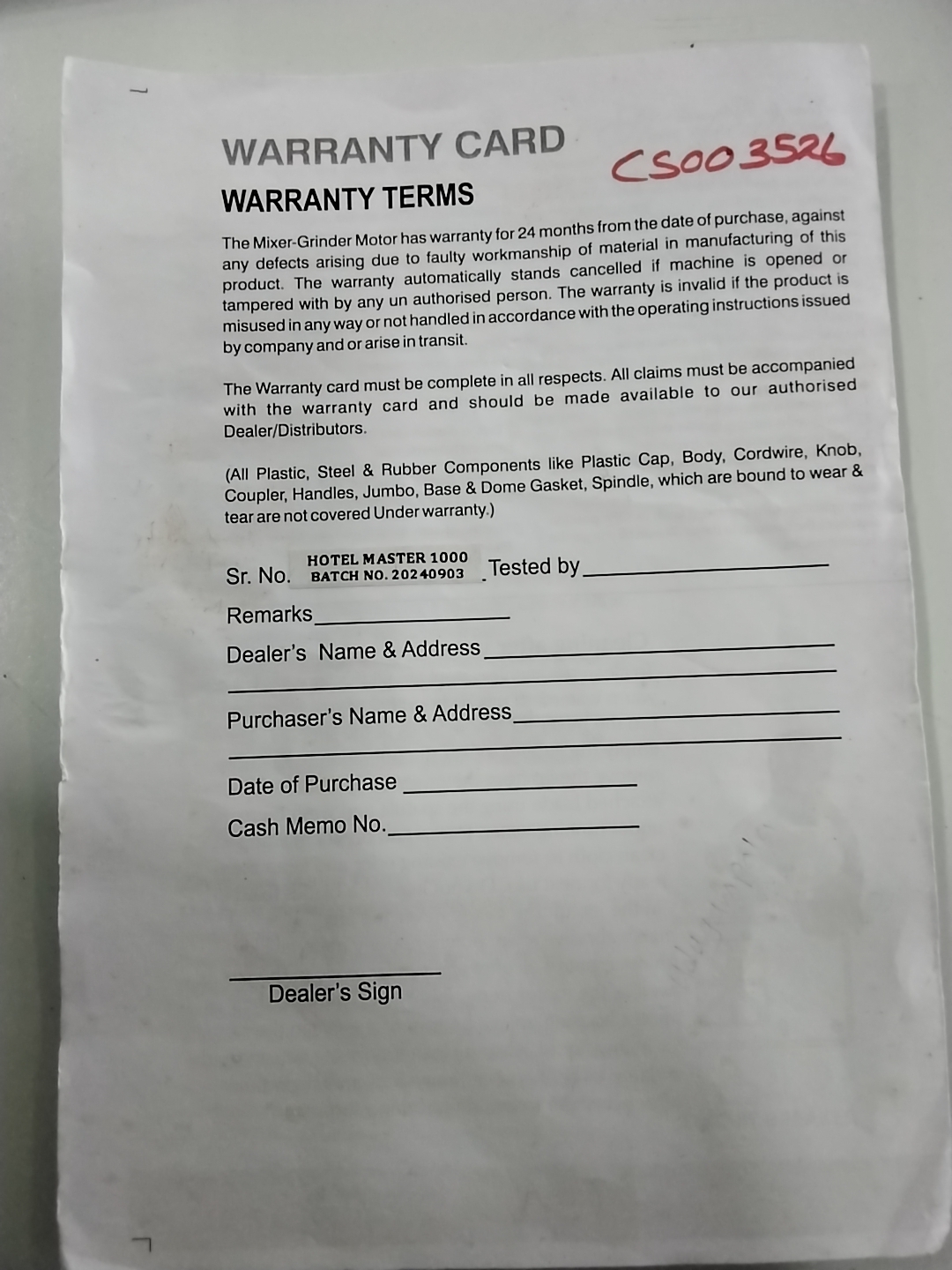 Warranty Front