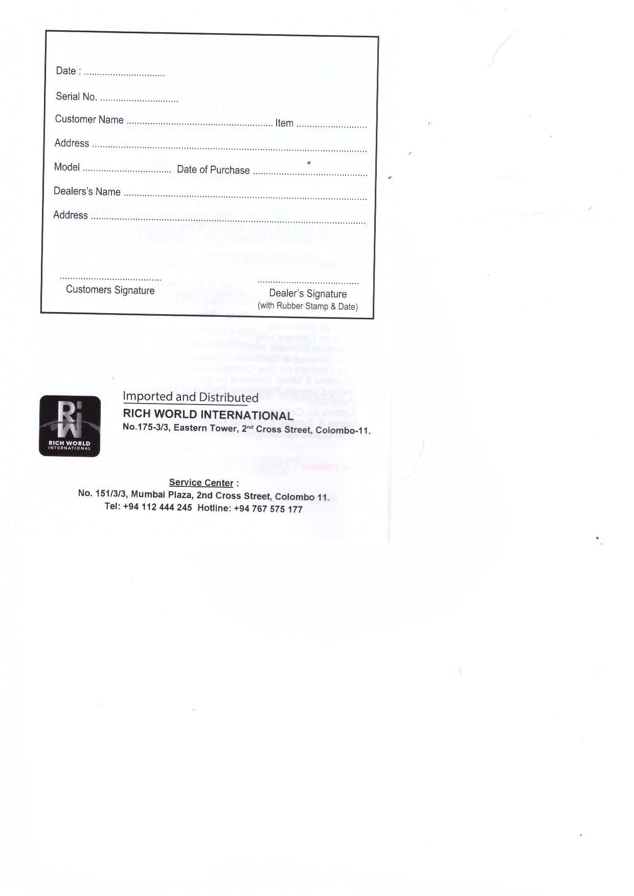 Warranty Front