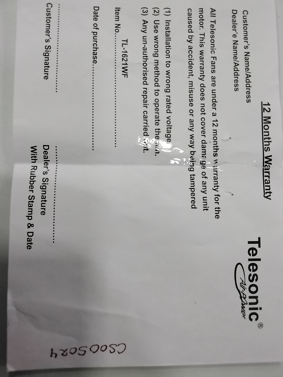 Warranty Front