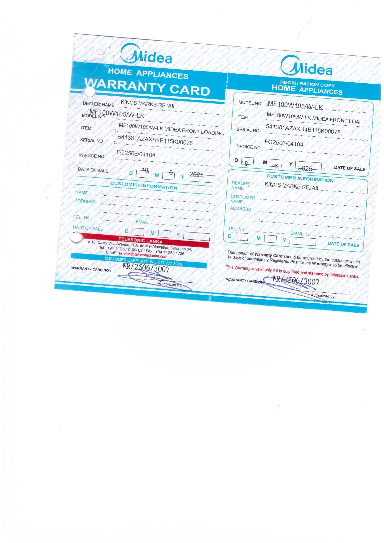 Warranty Front