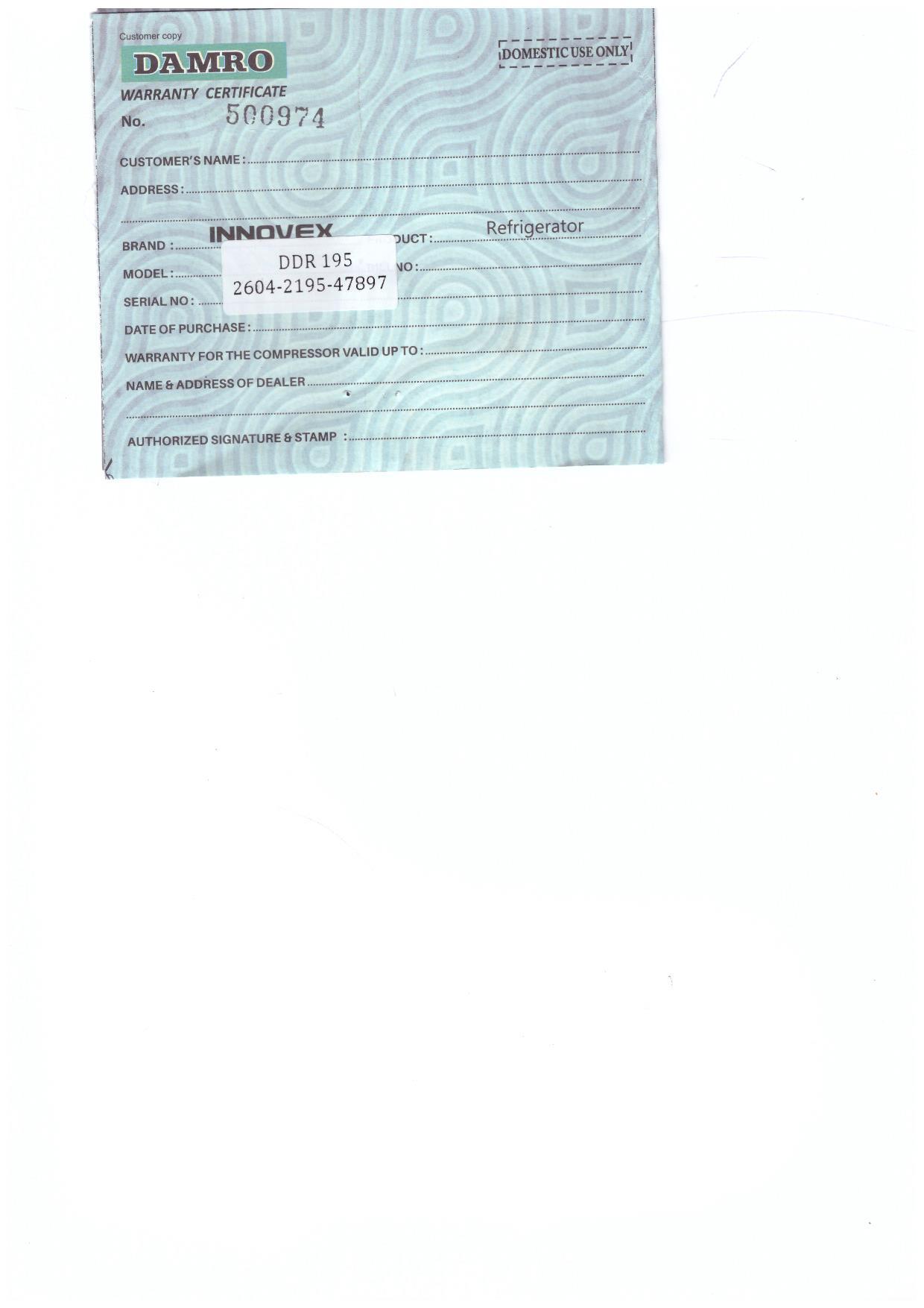 Warranty Front