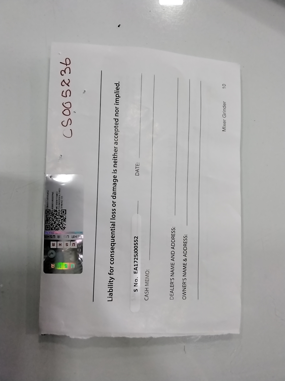 Warranty Front