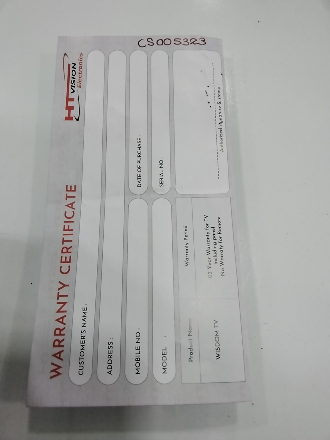 Warranty Front