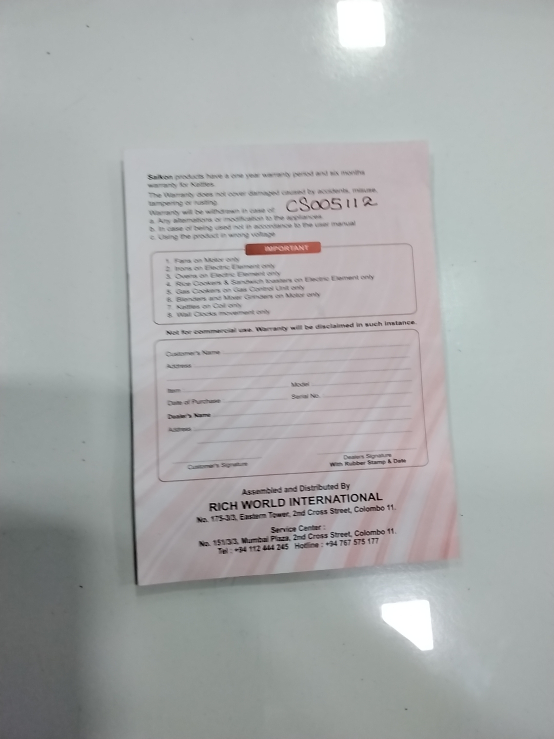 Warranty Front
