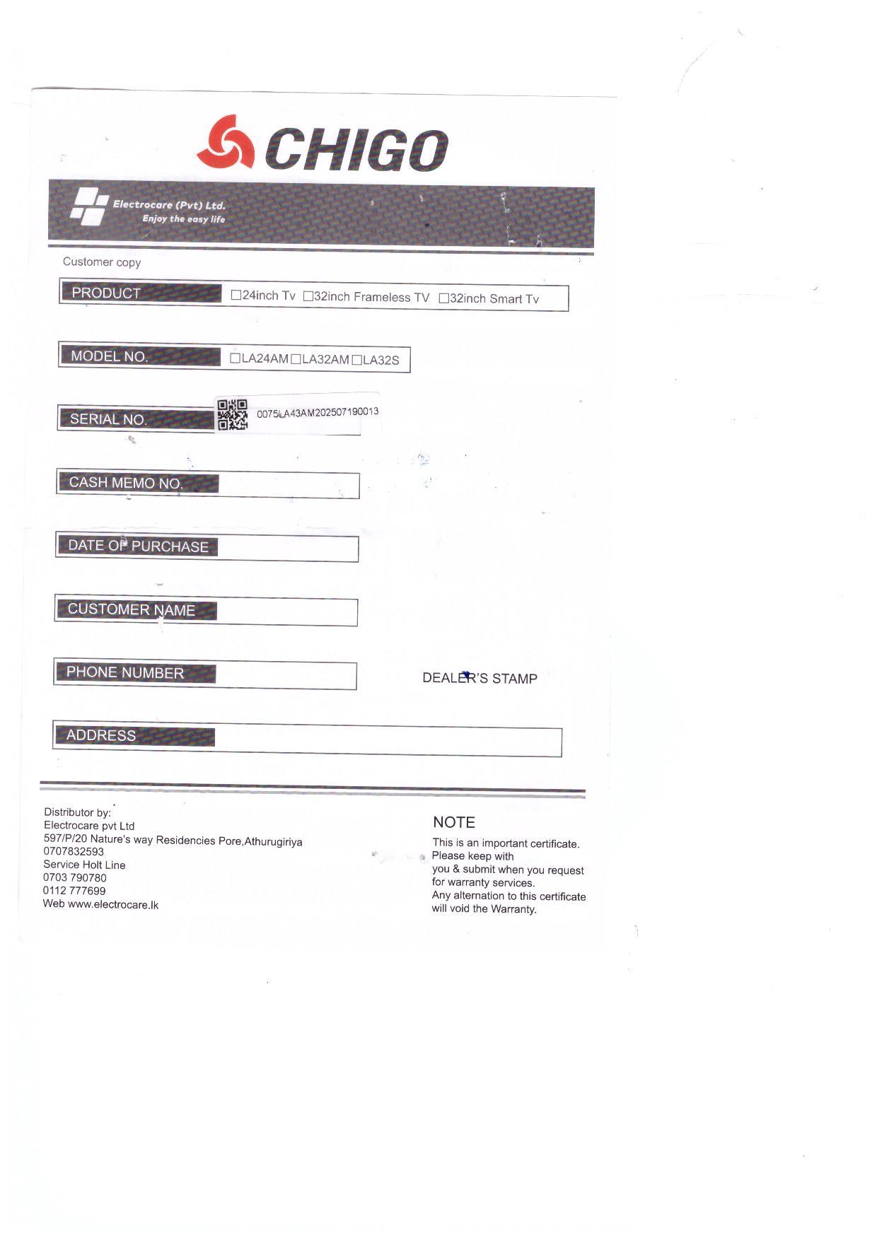 Warranty Front