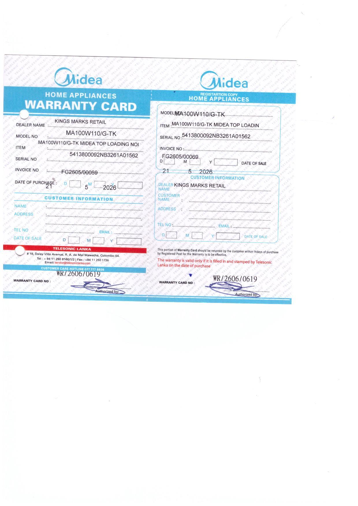Warranty Front