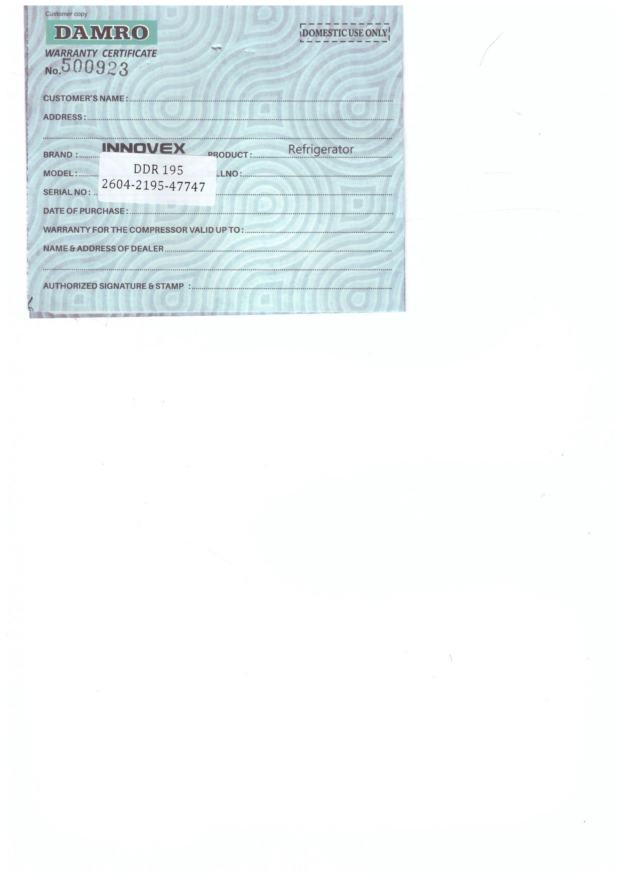 Warranty Front
