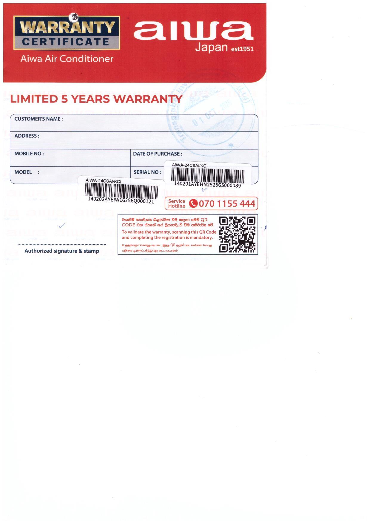 Warranty Front