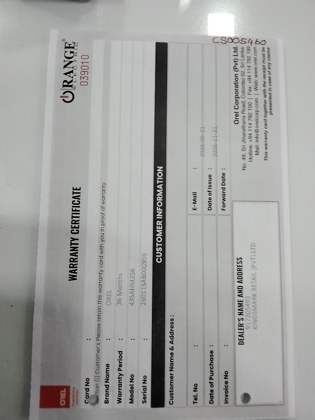 Warranty Front