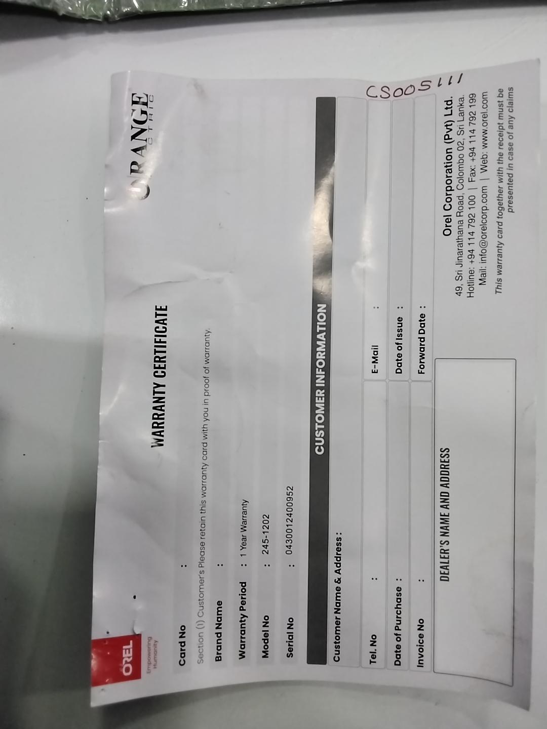 Warranty Front