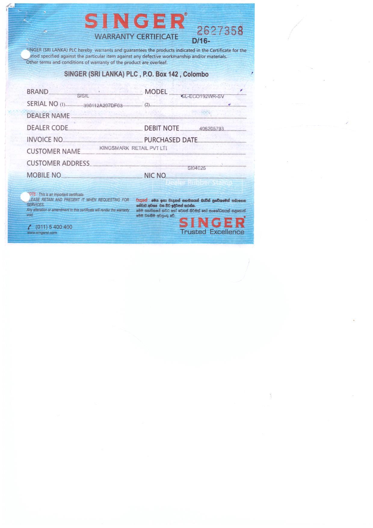 Warranty Front